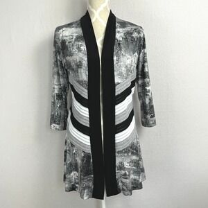 Vivian Wong Cardigan Black Gray White Abstract Art To Wear Layering Top Medium‎